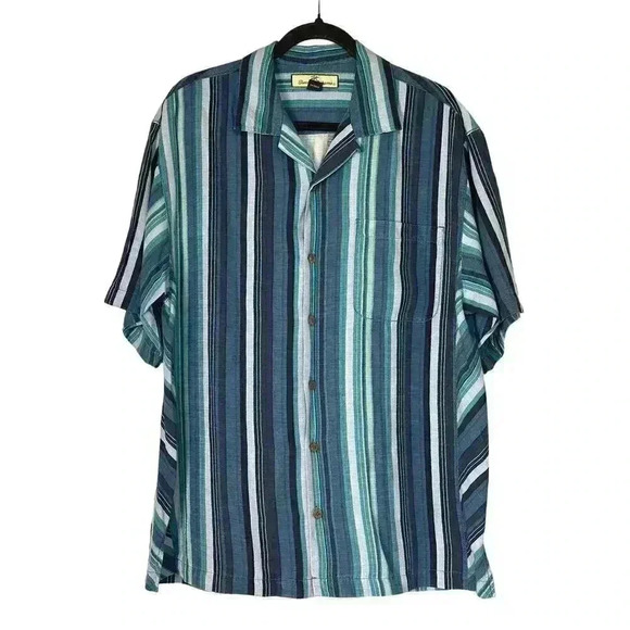 Tommy Bahama Men's M Shirt 100% Silk Blue Stripes Vacation Cruise Shirt - Picture 1 of 6